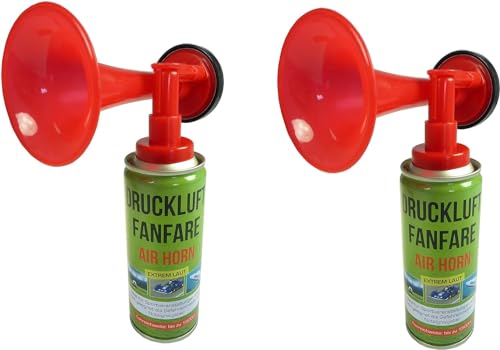 JUNG Druckluftfanfare Air Horn 2X 210ml, bis zu 60 Signale, Fanfare für EM 2024, Europameisterschaft, als Warnsingnal, Hupe Tröte Drucklufthupe Gashupe Fantröte Airhorn Stadion Horn