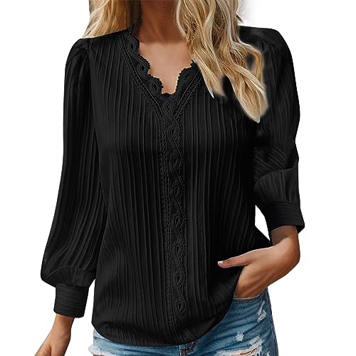 Generisch 2025 - Frauen Frühling Spitze V-Ausschnitt Plain Spitze Elegantes Hemd Mode Einfarbig Elegante Bluse Kurzarm Bequeme Weiche t Meine Archivierte Bestellungen Ansehen (Black, XXL)