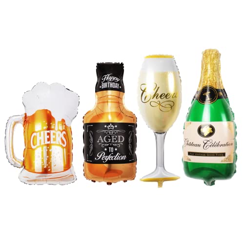 4 Stück Champagner Luftballons, Wein Flaschen Heliumballon, XXL Bier Ballons, Weinglas Riesenballon Sektflasche Folienballon für Kinder Geburtstag Urlaub Hochzeit Bierthema Party Hochzeit Festival