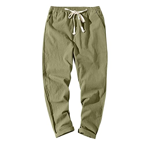 Hose Herren Kurze Herren Hosen Sommer Anzughose Herren Slim Herren-Baumwoll- Leinen-Normallack-Freizeithose japanischem Leinen, sportlich, schmale Hosenfüße Herrenhose Schwarz Stoff (Green, L)