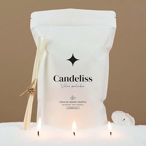 CANDELISS Original Kerzensand mit Docht Set 1kg. Kerzen sand perlenkerzen Pearled candle powder wax set Wachsperlen wachsgranulat für kerzen granulat (1kg)