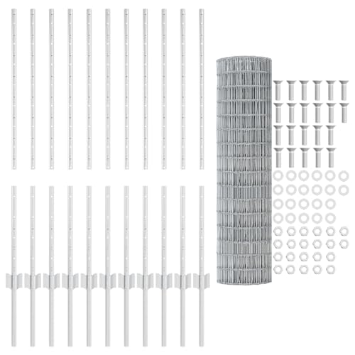 vidaXL Zaun Set aus verzinktem Stahl | wetterfester Außenzaun inklusive 1 Rolle und langlebigen Befestigungen rechteckiges Design für Zäune Barrieren modern