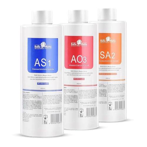 P-Beauty Aquafacial Lösungsset AS1, SA2, AO3 | Kombi Paket für Hydrodermabrasion | Peeling, Feuchtigkeit & Vitamine | Tiefenreinigung & Hautregeneration | Ideal für alle Hauttypen | Set 3x 400ml