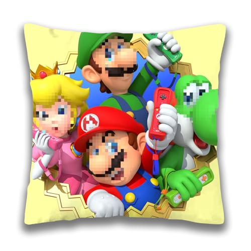 Ma-ri Kissenbezug Kinder, Cartoon Zierkissenbezüge, Bros Kinder Kopfkissenbezug Plüsch Zierkissenbezüge mit Doppelseitigem Muster und Verdecktem Reißverschluss für Bett Sofa Stuhl Auto, 45x45cm