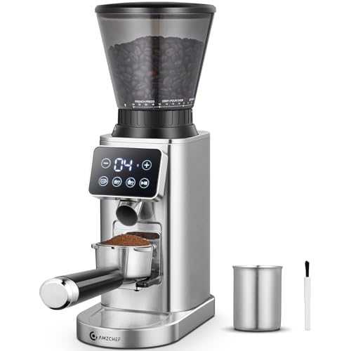 AMZCHEF Kaffeemühle Elektrisch mit Abnehmbarem Halter für Siebträger und Behälter | Kaffeemühle Siebträger Elektrisch mit 24 Mahlgrad Einstellbar für Espresso/Drip/Pour Over/Cold Brew/French Press