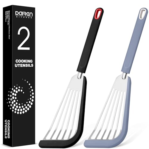Silikon-Fischspatel, Pfannenwender Mit Schlitzen für Antihaftbeschichtetes Kochgeschirr, Hitzebeständig, Flexibel, Edelstahl, Küchenspatel, Flipper für Fisch, Ei