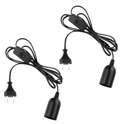 NVIYAM 2 X E27 Lampenfassung mit Kabel, Schalter und Stecker, Fassung E27 mit 2M Netzkabel und EU Stecker, E27 Steckdosenadapter für Lampenaufhängung, Pendelleuchte, Deckenlampe, DIY Lampen, Schwarz