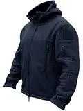 TACVASEN Herren Fleecejacke Military Outdoor Winddichte Jacke mit Kapuze- Gr. L, Navy Blau