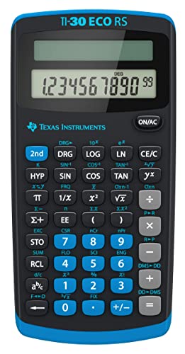 Texas Instruments TI-30 ECO RS Schulrechner, Technisch-Wissenschaftlich (Einzeiliges 10-stelliges Display, Solarbetrieb) Schwarz