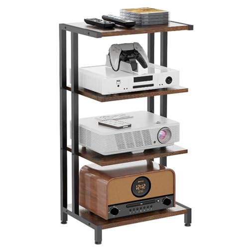 W&H 4 Ebenen Holz HiFi Rack, Plattenspieler ständer für Alben und Schallplatten, Stereoracks und Ständer mit Ablagefächern für DVD Spieler, Spielkonsolen, TV Boxen, WiFi Router