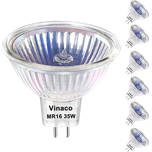 Leuchtmittel MR16 GU5.3 Halogen, 6er-Pack 12V GU5.3 35W, Leuchtmittel MR16 Warmweiß 2800K Dimmbar, Lange Lebensdauer MR16 12V 35W Halogenstrahler mit Klarglasabdeckung, Hohe Leistung Halogen MR16