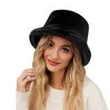 Strickhut Damen Winter Einfarbige Fischermütze für Damen Winter warme Mütze Kunstplüsch Winter-Freizeitmütze Fischerhut Druck (Black One Size)
