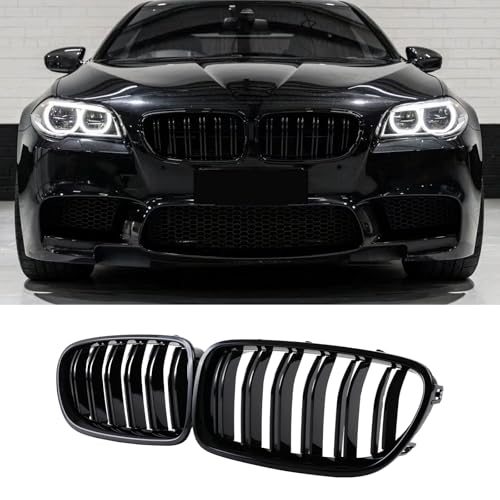 Jinpengyong F11 F10 Nieren Schwarz Front Nieren F10 Kühlergrill für BMW 5 Serie F10 F11 M5 2010-2017 Grill Doppel Rippen Links Rech (For 5er F10 2010-2017)