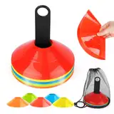 VFANDV Fussball Hütchen Set, 5 Farben hütchen Fussball Set mit Ständer und Netztasche, Runde Markierungshütchen für Hockey, Fussball, Eislaufen, Handball, Koordinationstraining (Colorful 25p)
