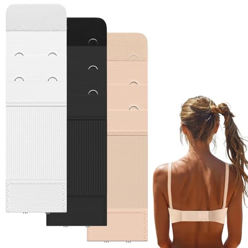 BH Verlängerung, Dehnbar BH Erweiterung, Bequem Elastische BH-Verlängerer mit 2 Haken Geeignet für Frauen Damen (Schwarz, Weiß, Hautfarbe, Hakenabstand: 1,27 cm / 0,5 Zoll)