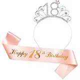 Ouceanwin Geburtstagskrone Schärpe Mädchen Deko Set, Kristall Tiara Krone 18. Geburtstag Mädchen Deko Strass Haarreif Stirnband Geburtstag Geschenk für 18 Jahre Mädchen Geburtstag Party Deko