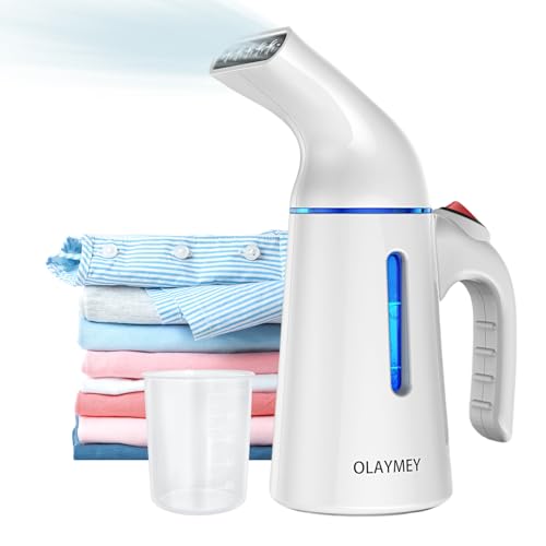 OLAYMEY Steamer Dampfglätter Reise, 700W Clothes Steamer, Tragbarer Steamer Reise, Vertikales Dampfbürste Klein, 40S Schnelles Aufheizen, Handbügeleisen Weiß, Dampfbügeleisen für Reisen, Zuhause