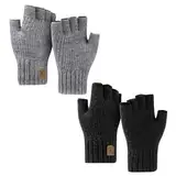 GUTERTOP 2 Pairs Handschuhe Ohne Fingerkuppen, Fingerhandschuhe Winter Strick Warme Damen, Handschuhe Damen kaschmir Fingerlos für Herren und Damen