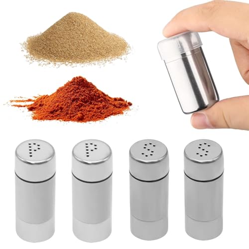 4 Stück Mini Salzstreuer, 5ml Salzstreuer Klein, Edelstahl Salz und Pfefferstreuer mit Deckel, Geeignet für Restaurants, Camping und Grill Im Freien