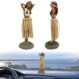 Pluvyze Hawaiianische Tanzfigur Armaturenbrett-Ornamente Wackelfigur Auto Hawaii Hula Girl Posing Mini-HulaTänzerin Figurine Dekoration,Geeignet für Autos,Schreibtische,Büros,Wackelköpfe