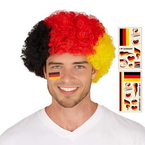 80er deutschland fanartikel perücke,EM 2024 sticker tattoos und schwarz red gold deutschland perücke,uefa euro 2024,geeignet für fußballpartys,Stadienf ußball em 2024 men and women unisex