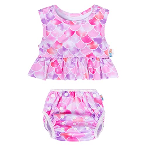 ALVABABY Schwimmwindel Baby Baby-Mädchen-Badeanzug ärmelloser Bikini-Badeanzug für Kleinkinder wiederverwendbares Schwimm-Set - 1 Schwimmwindeln und 1 Schwimmshirt Größe M（0-1Jahren）SWT02-DE