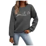 Generisch Damen Sweatshirt Langarm Pullover Baumwolle Damenpullover Rundhals Pulli Herbst Winter Damen Frauen Elegant Oberteil Streetwear Sweatshirts ohne Kapuze Bluse Tops Y2K Oberteile