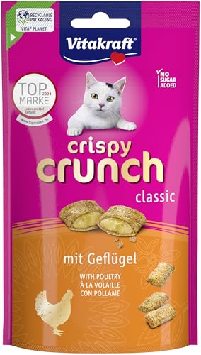 Vitakraft Crispy Crunch, knusprige Snackkissen gefüllt mit Geflügel, Katzensnack, ohne Zusatz von Zucker (1x 60g)