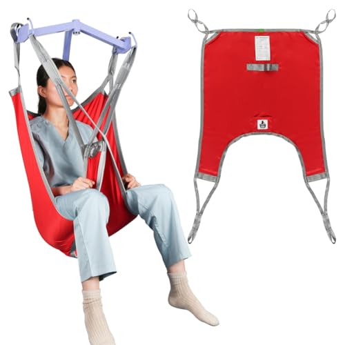 EZ Assistive Patientenlift Sling mit geteiltem Bein und unterem Rücken,Hebegurt für Transfer, Positionierung und Heben, 227kgs Tragkraft (Rot, Mittlere Größe)