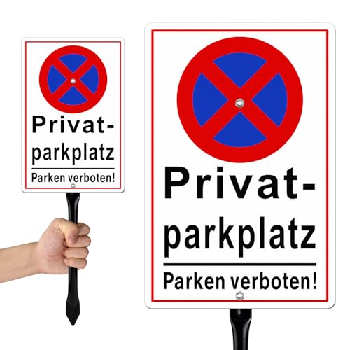 Goodvia Parken Verboten Schild mit Pfosten Halterung 30x20cm, Reflektierend,Metall,Höhe 45cm, Vertikal