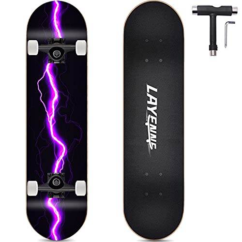 Skateboard Blitz, 31 x 8 Zoll,8-lagiges Ahornbrett, An beiden Enden symmetrisch geneigt,Geeignet für Jungen, Mädchen, Jugendliche, Straße, Erwachsene, Anfänger-Purple