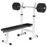 GORILLA SPORTS® Hantelbank - inkl. Hantelset 38/70/100kg, Ablage, Dip-Station, Höhenverstellbar, Klappbar, bis 200kg, Schwarz/Weiß - Trainingsbank mit Langhantelset, Drückerbank, Schrägbank, Flachbank