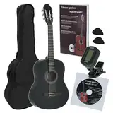 Juan Miguel Navarrez Konzertgitarre 3/4 Starter Set schwarz (Tasche, Tuner, Plektren, Buch mit CD)