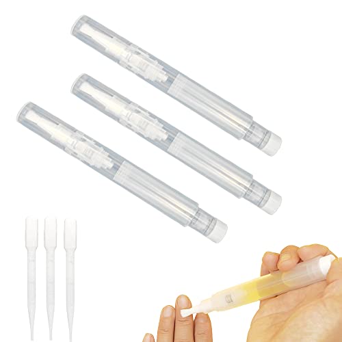 3-Pack 6ml Real Refillable Cuticle Oil Pens, Reusable Empty Pen to Easy Refill Jojoba Oil/Nail Oil/Hair Oil, Single Hand Press Transparent Cosmetic Container Pens Applicator