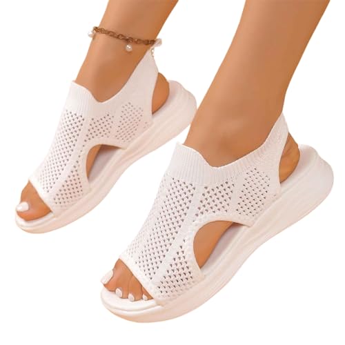 orthopädische sandalen damen weiß, Orthopädische Sandalen Damen Sommer Breite Füße Bequeme Sandaletten Waschbare Slingback Slides mit Weiche Fussbett Outdoor Sport Rutschfest Trekkingsandalen 36