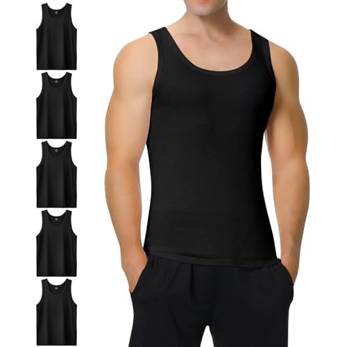 IceReco Tank Top Herren Schwarz Unterhemd Herren 100% Baumwolle Herren-Unterhemden 3XL Männer Tank Top Herren Sommer Trägershirt Achselshirts Herren Muskelshirt 5er Pack