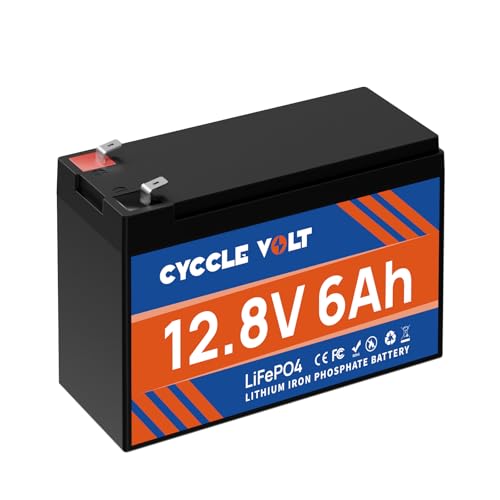 CYCCLE VOLT 12V 6Ah LiFePO4 wiederaufladbarer Lithium-Akku, Integriertes BMS, 4000+ Deep Zyklen für Heimbeleuchtung, kleine UPS, Power Wheels, Fischfinder, 12V Kinder elektroauto und Spielzeug