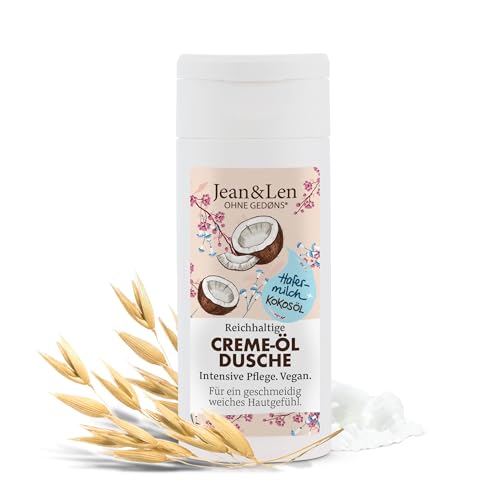 Jean & Len Reichhaltige Creme-Öl Dusche Hafermilch & Kokosöl Reisegröße, schützt die Haut vor dem Austrocknen, praktische Reisegröße, ohne Parabene & Silikone, pH-hautideal, vegan, 50 ml (1er Pack)