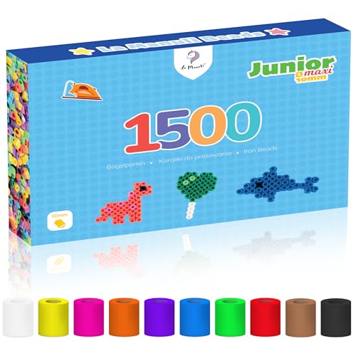 La Manuli Große Bügelperlen 10mm - 1500 Stück XL Steckperlen für Kinder ab 3 Jahren, Nachfüllset Bastelperlen (Bunte farben)