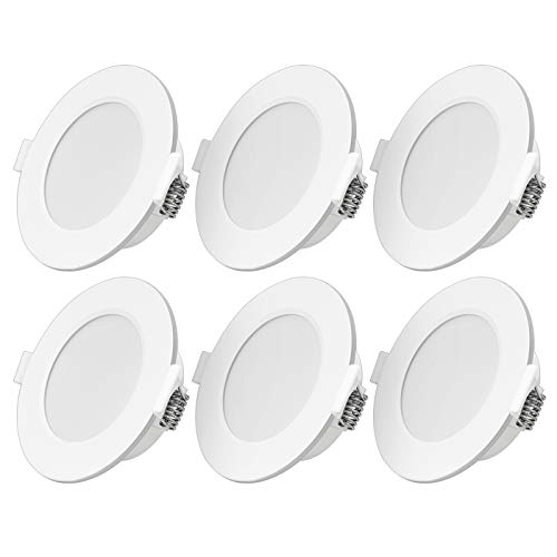 UKawhi LED Einbaustrahler Ultra flach 6W 230V LED Spots IP44 Warmweiß 6er Set Einbauleuchten Einbautiefe 26mm Mini Slim Deckenspots für Badezimmer Wohnzimmer