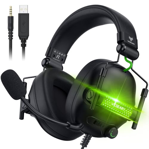 WESEARY Gaming Headset, PS5 Headset Stereo Gaming Headphones mit Mikrofon für PS4/PS5/PC/Xbox One/Switch, Headset mit 3,5mm Jack, RGB Licht