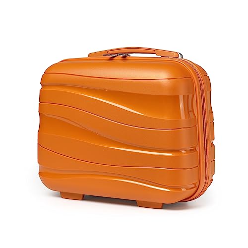 KONO Kosmetikkoffer Hartschale Klein Beautycase Damen Handgepäck, Polypropylen, 34x30x17cm (Orange)