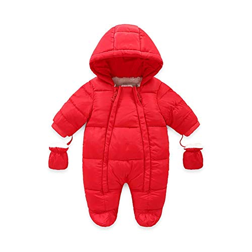 Bestgift Baby Schneeanzug Säugling Einteiler Winter Warm Hoodie Mantel Gr. 0-6 Monate, rot