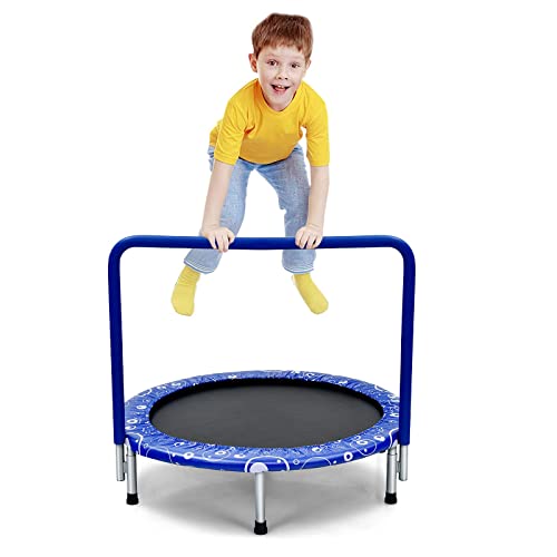 COSTWAY Ø 92cm Mini Trampolin, Fitness Trampolin faltbar, Kindertrampolin bis 150kg belastbar, Gartentrampolin, Indoor- und Outdoortrampolin (Blau)