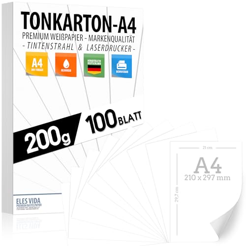 Fotopapier A4 Matt Papier 200g - 100 Blatt - PREMIUM PAPIER WEIß - DIN Format- Druckerpapier unbedruckt für Postkarten, Briefe, Pappe, Präsentationen Bogen, Basteln, Pappe, Tonkarton - Scrapbooking