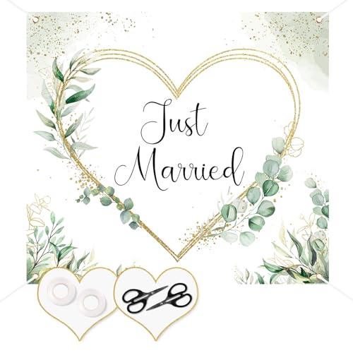 Fowecelt Hochzeitsherz zum Ausschneiden 200x180cm, Herz zum Ausschneiden Hochzeit, Just Married Laken Hochzeit mit 2 Scheren für das Brautpaar Hochzeitsherz Hochzeitsdeko