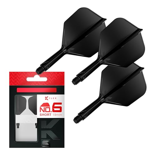 Target Darts K Flex Flights mit Dart Schäfte, No.6 Schwarz, Kurze Stem (19mm) | K-Flex Flight und Shaft | Set Mit 3, Kflex Darts Zubehör No 6 | Target K Flex Dart Flights mit Schafts