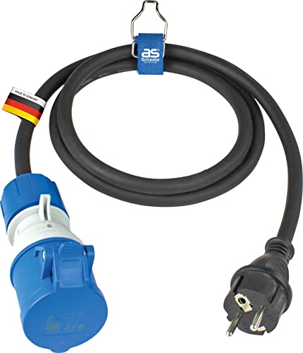 as - Schwabe Camping CEE-Adapterleitung 1,5m - CEE-Kupplung 3-polig mit powerlight Spannungsanzeige + Schutzkontaktstecker - für Camping und Outdoor-Einsatz - spritzwassergeschützt IP44, 61406