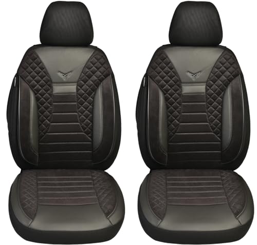 BREMER SITZBEZÜGE Maß Auto Schonbezüge kompatibel mit Isuzu D-Max 1 Fahrer & Beifahrer Set ab 2007-2012 / Auto Schonbezug Velour Kunstleder Set 2er Pack in Schwarz (PS803)