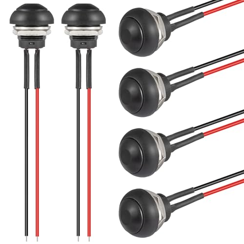 VEXUNGA 12MM Schalter Momentanen Taster Drucktaster Mini Momentary Push Button EIN AUS Druckschalter Wasserdicht Druckknopf Rund mit Kabel Schwarz (6 Stück)